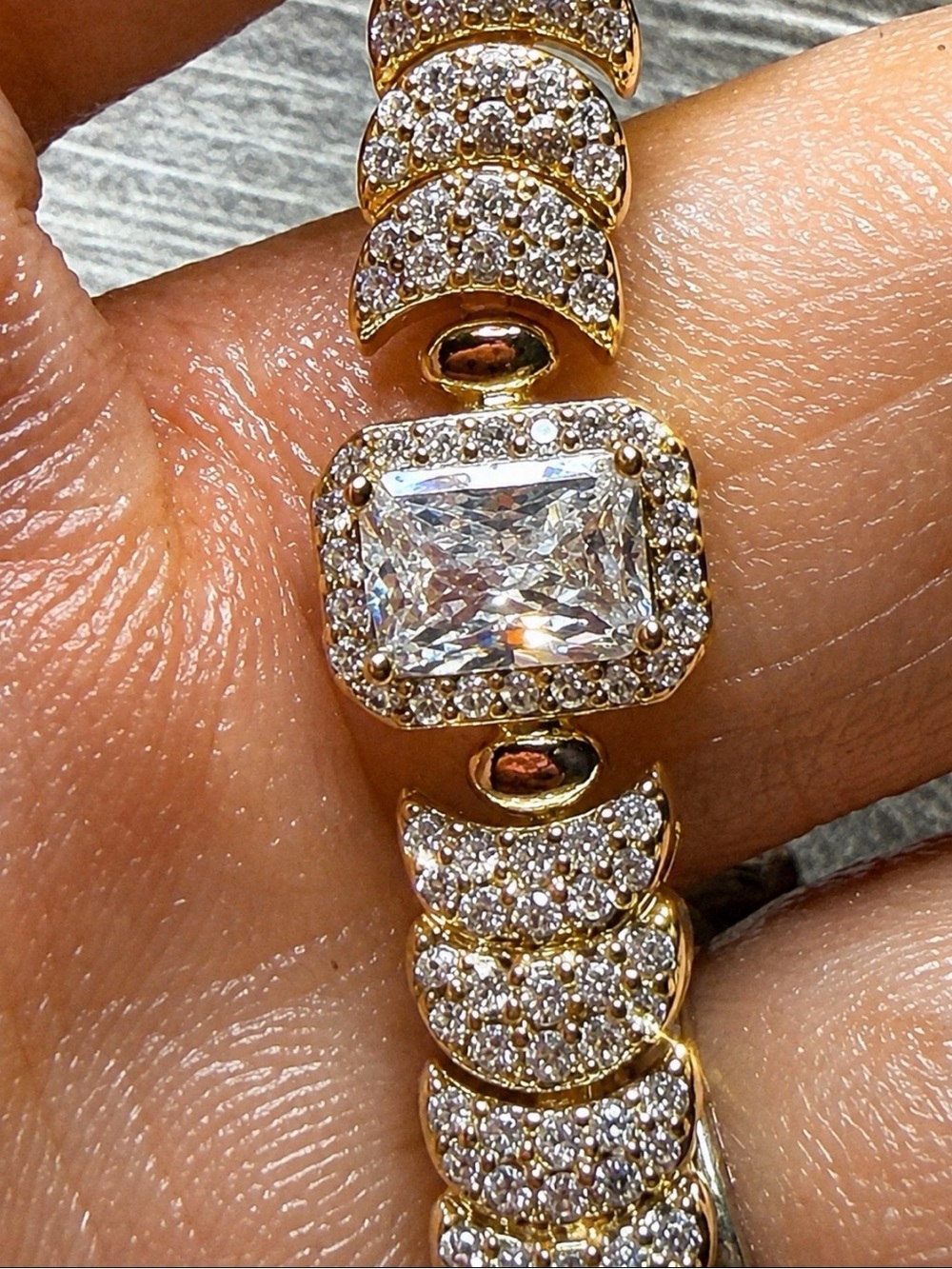 Gold Fillled Cubic Zirconia Tennis Bracelet with Rectangular Center Stone